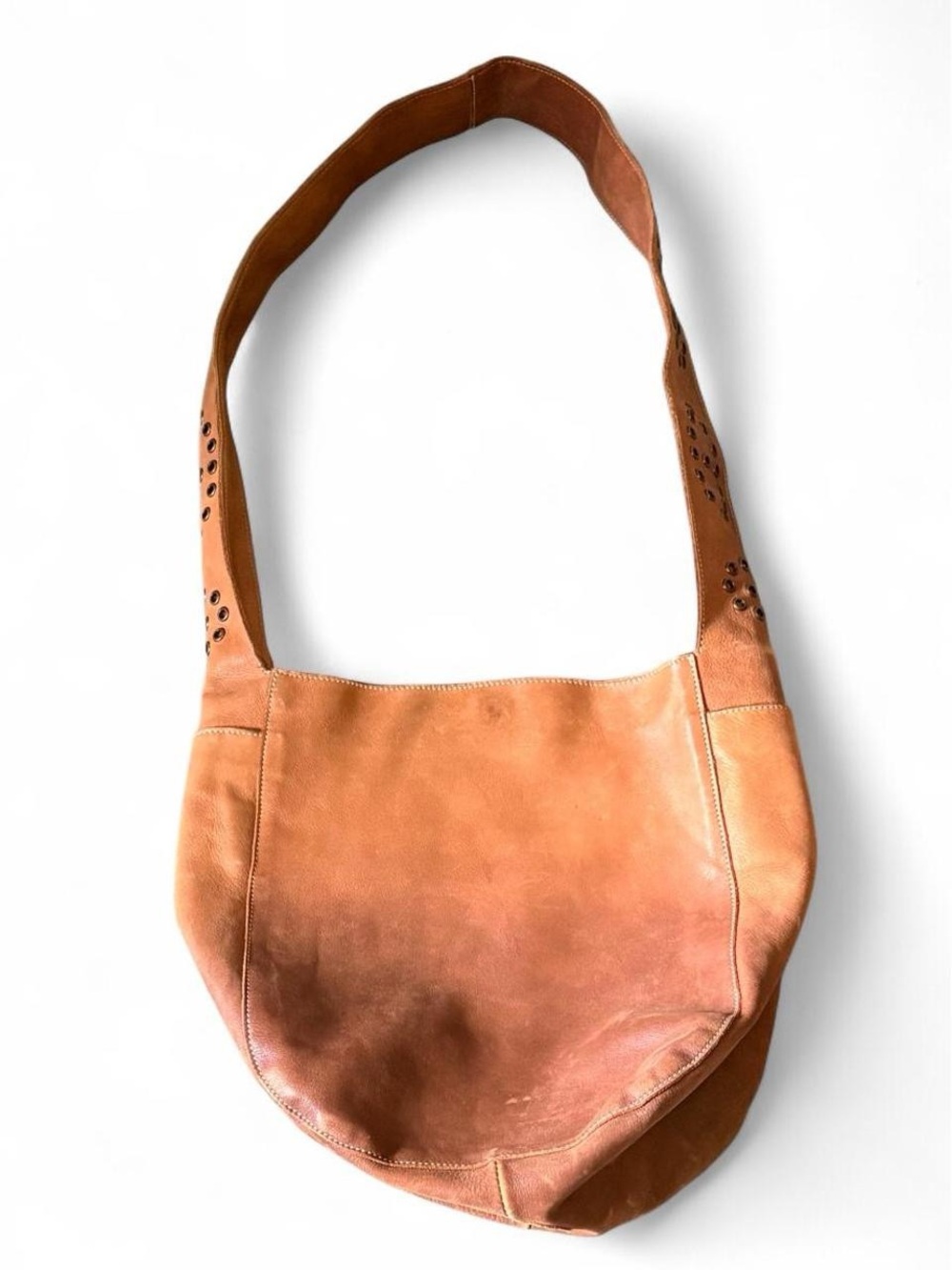 Roots Tan Leather Shoulder Bag with Studded Strap